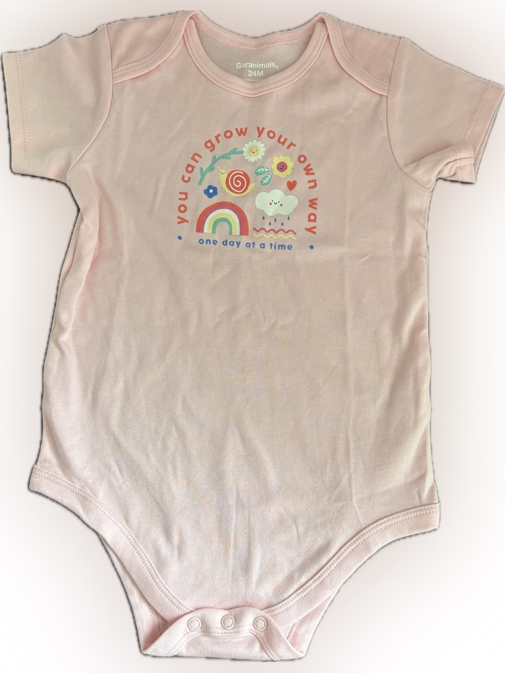NWOT 100% Cotton Pink Short Sleeve Baby Bodysuit Onesie Rainbow Nature Graphic